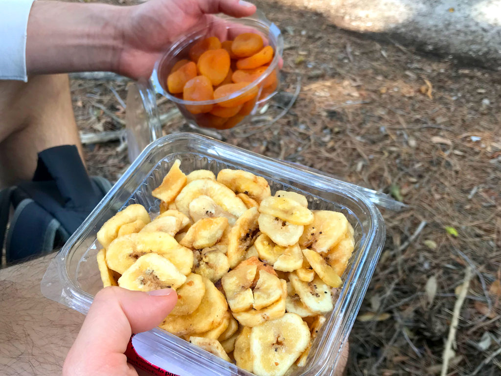 Dried apricots and banana chips. 