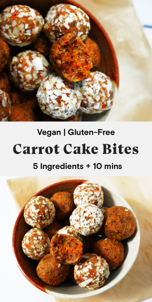 Vegan gluten-free no bake carrot cake bites.