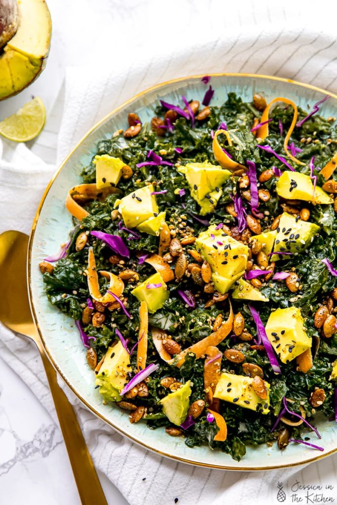 Kale Salad with Sesame Tahini Dressing from Jessica in the Kitchen