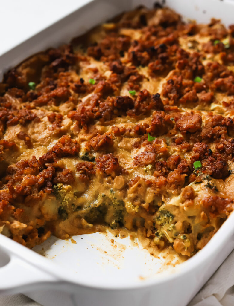 Vegan Broccoli Potato Casserole with Tempeh Sausage Daughter of Seitan