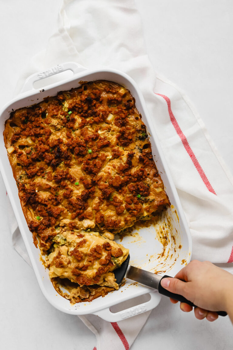 Vegan Broccoli Potato Casserole with Tempeh Sausage Daughter of Seitan