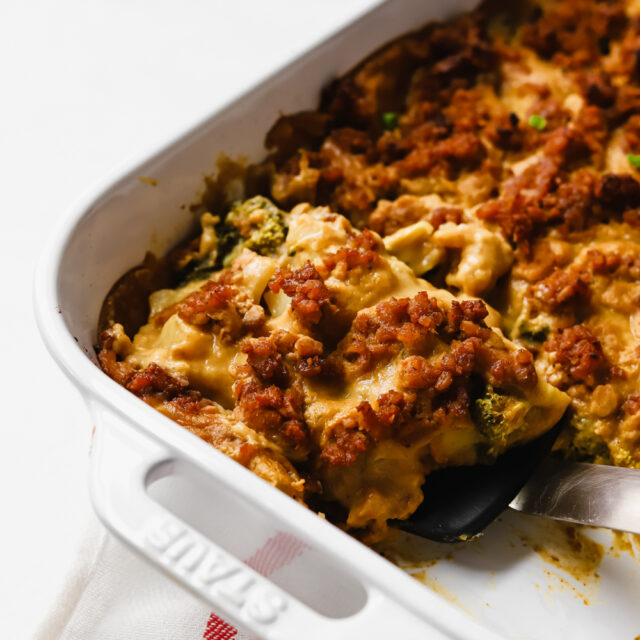 Vegan Broccoli Potato Casserole with Tempeh Sausage Daughter of Seitan