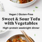 Vegan sweet and sour tofu with vegetables sheet pan dinner