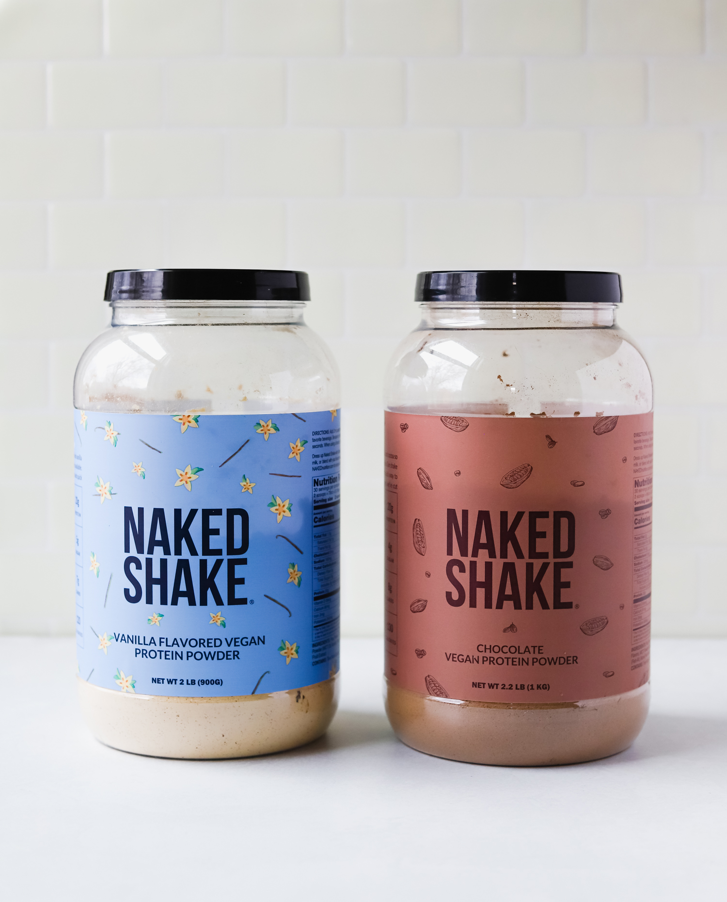 vanilla and chocolate Naked Shake vegan protein powder
